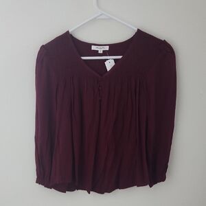 Monday Fun Burgundy Kayla Button Detail Blouse
